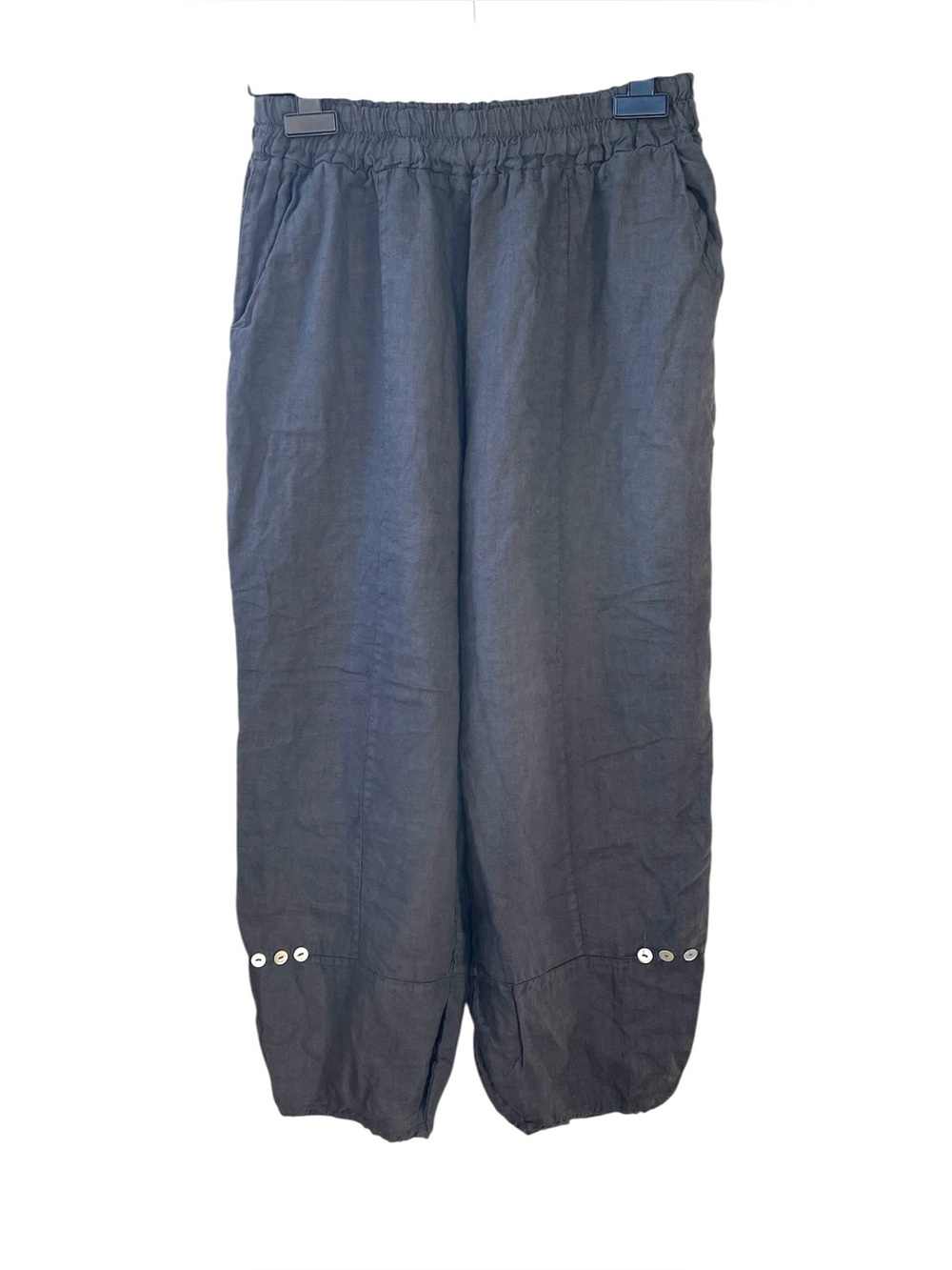 Angela Mara Italian Linen Lagenlook Wide Leg Cropped Pants Charcoal Grey Boho M